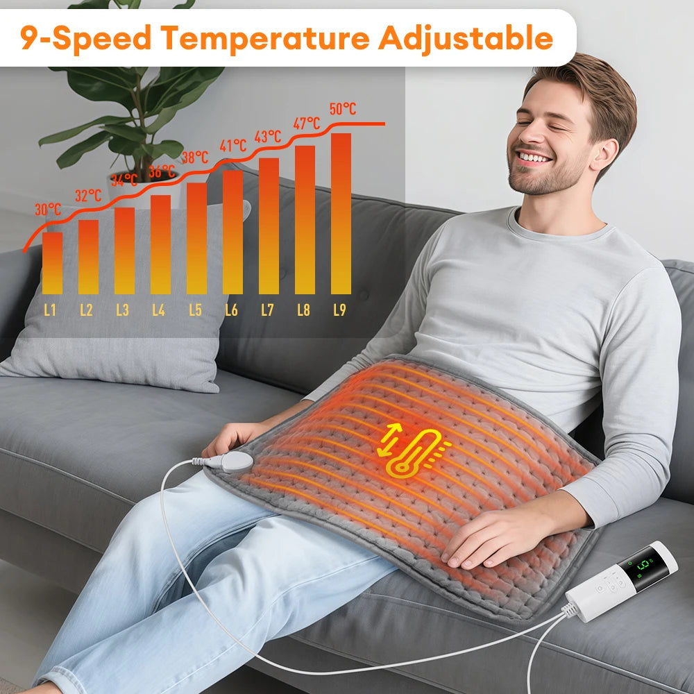 Electric Heating Pad - 9 Temperature Levels for Pain Relief & Warmth